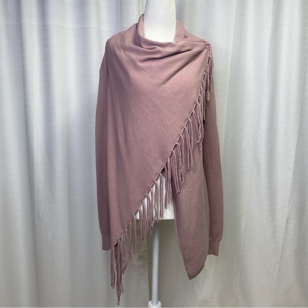 Tea n Rose fringe long sleeve cardigan size small/medium dusty rose/mauve color